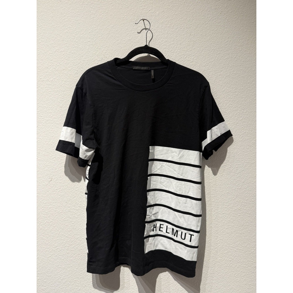 Helmut Lang Men's‎ Logo Stripe Tee Size Medium Black And White Streetwear